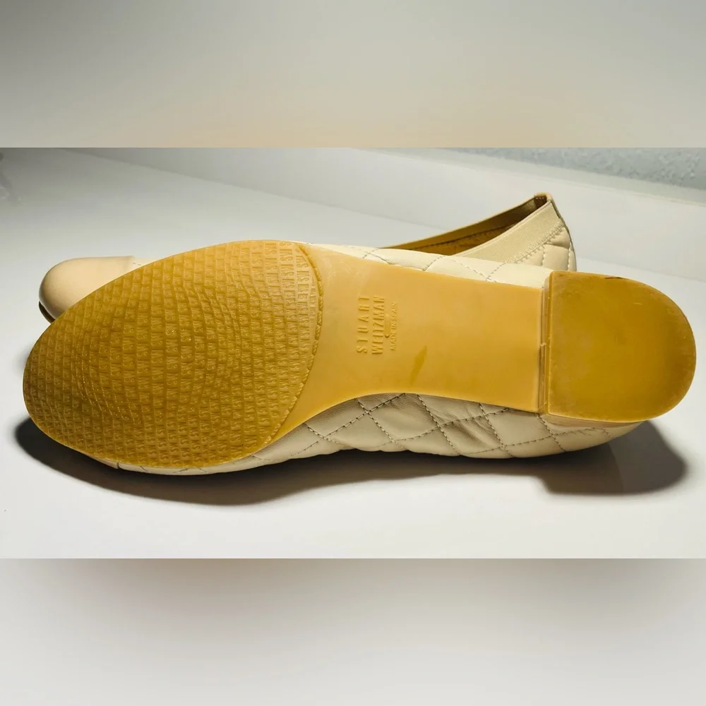 STUART WEITZMAN AUTH $299 Women's Beige Napa Leather Quiltable Flat Shoes Sz 7.5 - Picture 12 of 14